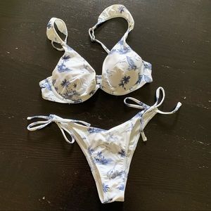 HOLLISTER Ruffle White and Blue Beach Bikini Top and Bottom